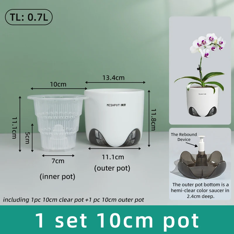 Vaso Per Orchidee Con Fori – Doppio Strato In Plastica, 15 Cm, Trasparente Con Effetto Ceramica, Aerazione 360° E Dispositivo A Rimbalzo - 2