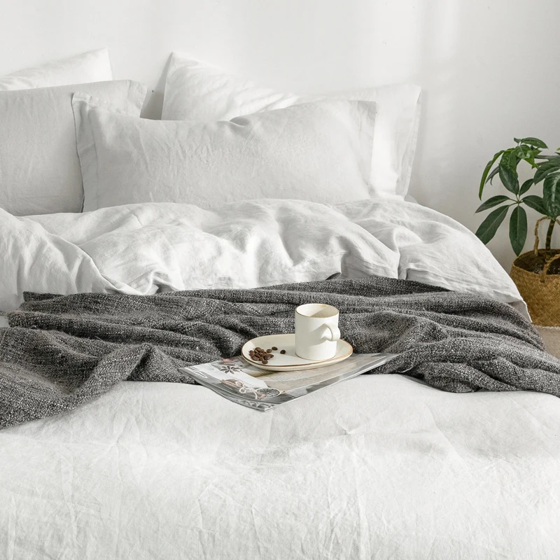 

100% Linen Grey Bedding Set, Duvet Cover 240x220 Pillowcase Bed Sheet, Linens Single Double Queen King Quilt Covers 150 Bedding