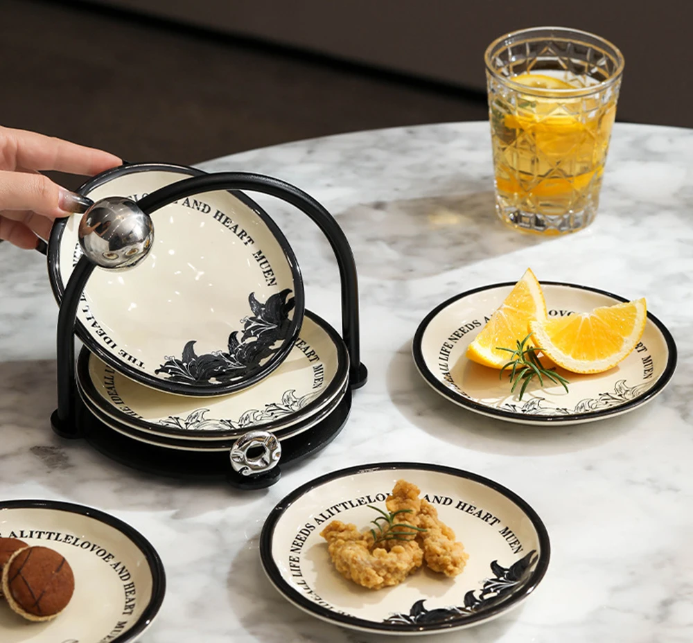Light Luxury Ceramic Bone Plate Set Design With Ink Wash Style Multi-purpose Small Plate Household Fruit