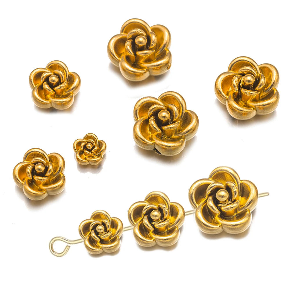 10 Stück Edelstahl Gold Rose Spacer Perlen Blumen Charms für DIY süße Schlüsselanhänger Schmuckherstellung Halskette Armband Zubehör – Detail 1
