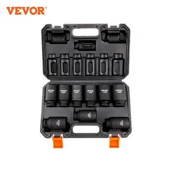VEVOR 1/2" Drive Impact Socket Set 9/11 Piece Deep Socket Set Metric Cr-Mo Cr-V Alloy Steel for Auto Repair Ratchet Tool Kit 1