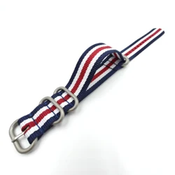 High - Quality Nylon Woven Canvas NATO Watchband Strap with Fine Steel Buckle - 24mm (Blue white red 5)