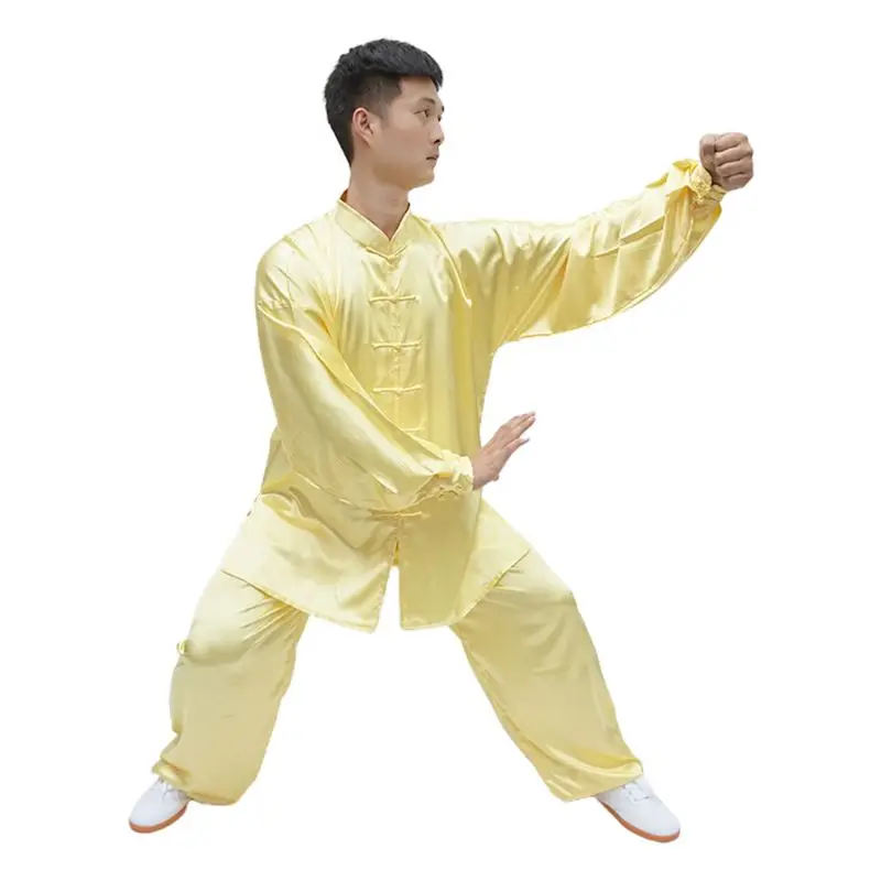 Women Men Imitation Silk Kung Fu Uniforms Martial Arts Chi Clothing Long Sleeve Suit Wushu Outdoor Sports Tracksuit Wear
