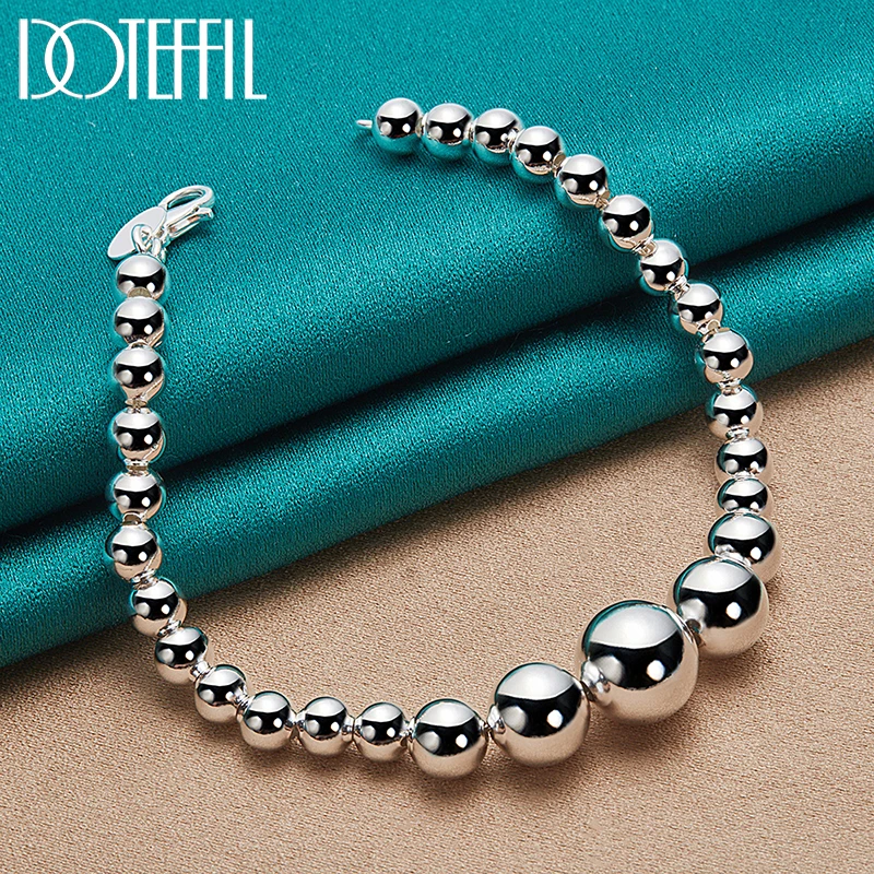 925 Sterling Silver Smooth Bead Ball Chain Bracelet Necklace Set for Women Man Fashion Wedding
