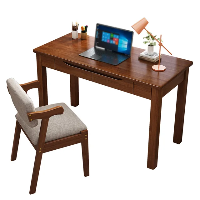 Solid Wood Computer Desk With Double Drawer