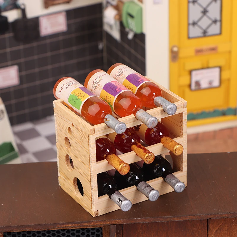 Miniature Red Wine Glass Rack and Goblet Set - Dollhouse Furniture Decor Accessory
