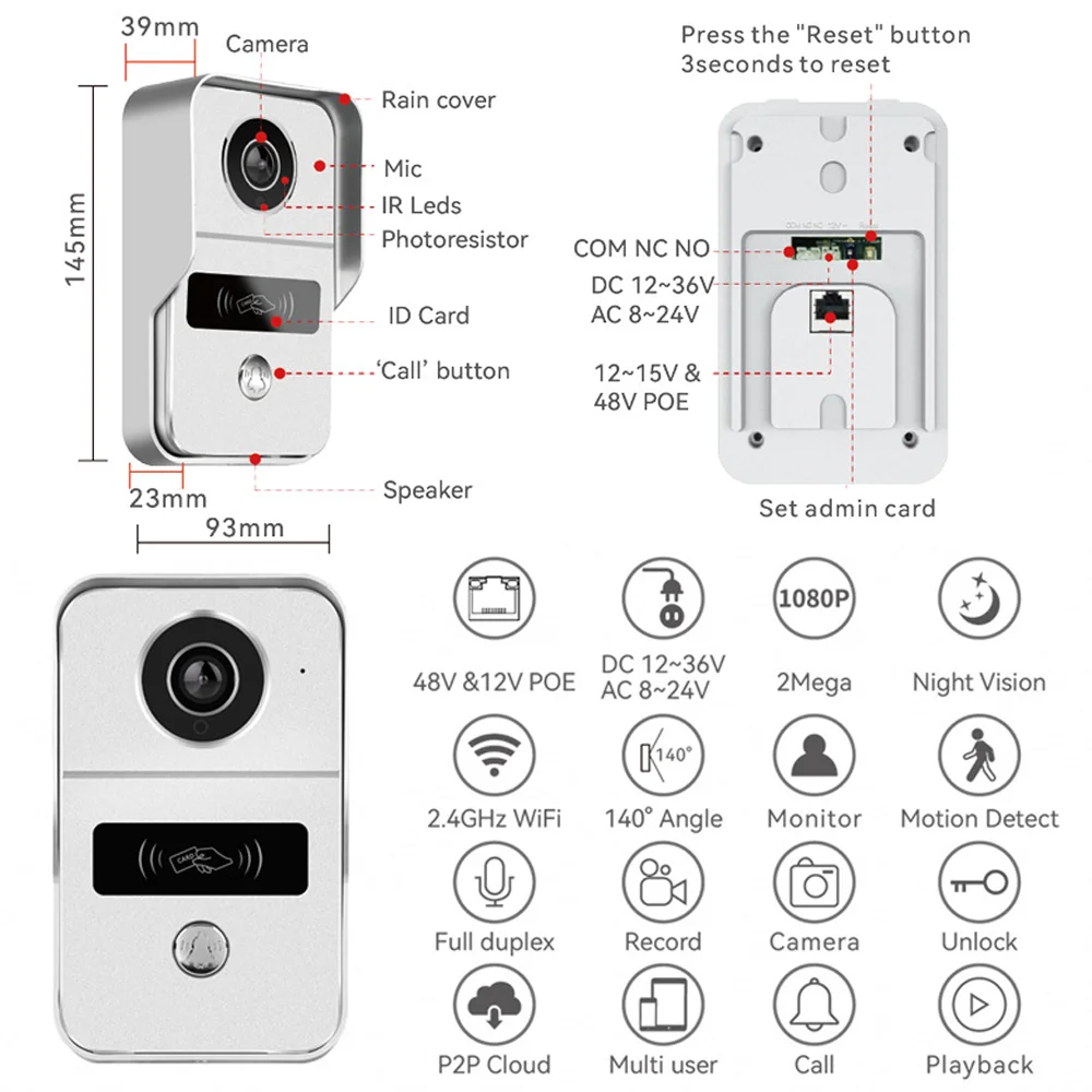 intercom waterproof doorbell camera