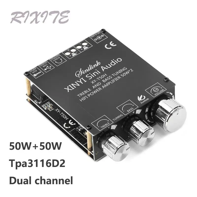 TPA3116D2 50W+50W Bluetooth 5.0 Subwoofer Amplifier Board 2.0 Channel High Power Audio Stereo AUX USB Bass CAR AMP t50l t50h xh m546 amplifier board preamp tpa3116d2 digital power amplifier board 2channel dropship
