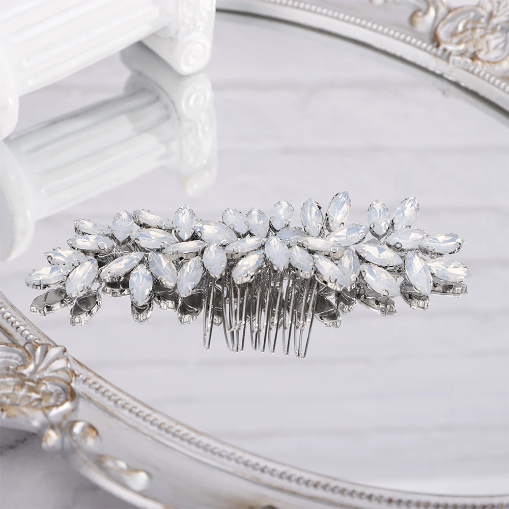 Opal Bride Wedding Luxury Full Rhinestones Hair Comb Silver Bridal Hair Accessories Piece for Women and Girls Party Tiara