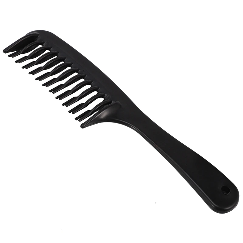

6X Black Double Row Tooth Detangler Hair Comb Shampoo Comb With Handle For Long Curly Wet Hair