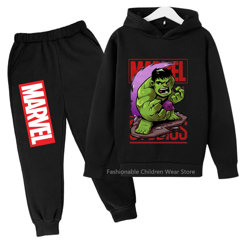 

New Marvel Q-Edition Hulk Print Hoodie & Pants Set - Kids' Cotton Capped Outfit for Casual Styles