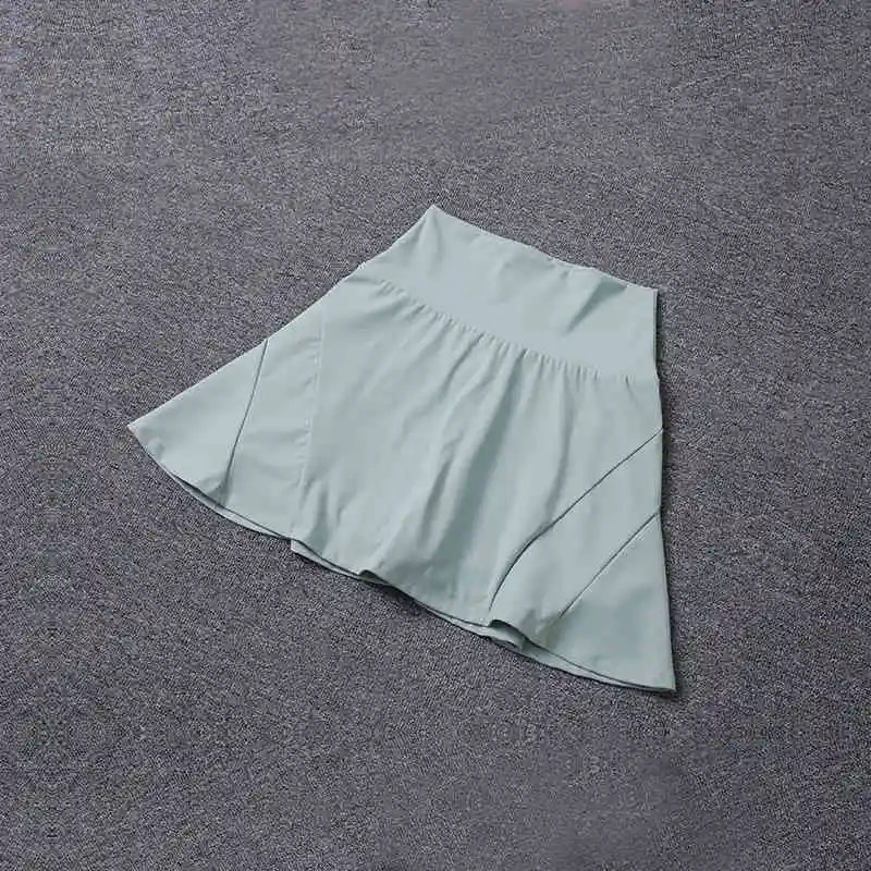 Women's High Waist Yoga Shorts Solid Pattern Anti-Exposure Leisure Sports Tennis Fitness Skirt With Elastic Waist Closure