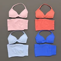 2 Piece Histello Sport Set Women Seamless Yoga Tank Bra High Waist Scrunch Bum Gym Shorts Sets Fitness Running Workout Suit - Image 5