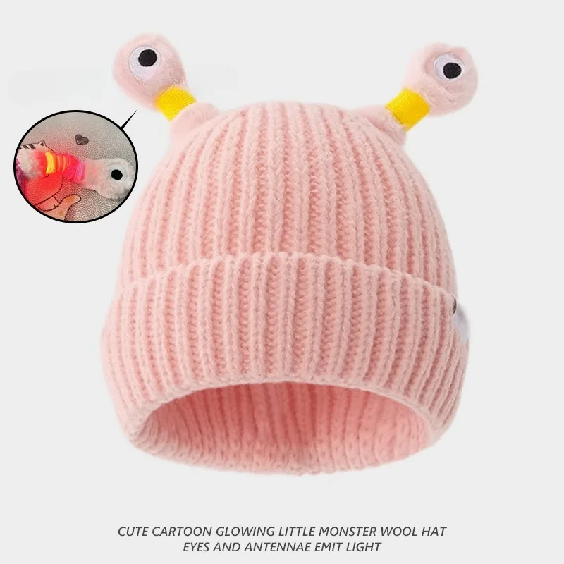 Luminous Antennae Eyes Cartoon Funny Women's Knitted Hat for Autumn and Winter Warmth, Multifunctional  Wool, Practical