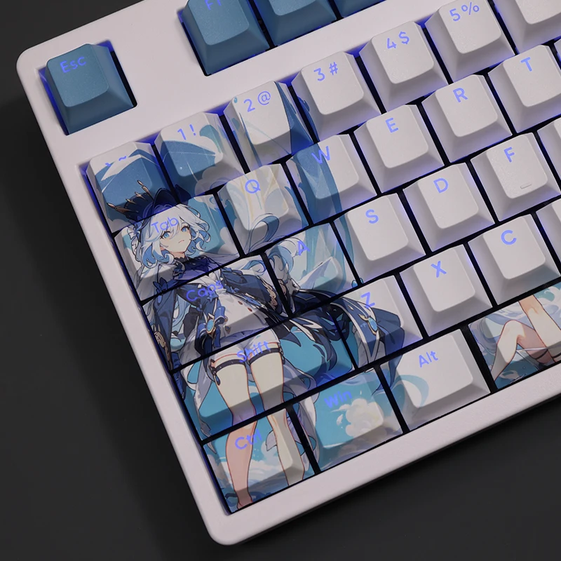 Chaves Conjunto Focais de Impacto Genshin Keycap Pbt Tintura Subbed Backlit Keycaps Anime Gaming Key Caps para Ansi 61 87 104 108 Layout 108 - Imagem 5