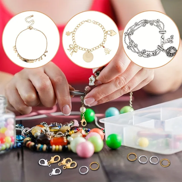 1 set scatola oro argento chiusura a moschettone anelli di salto aperti per creazione di gioielli bracciali collane ganci chiusura a catena accessori fai da te 6
