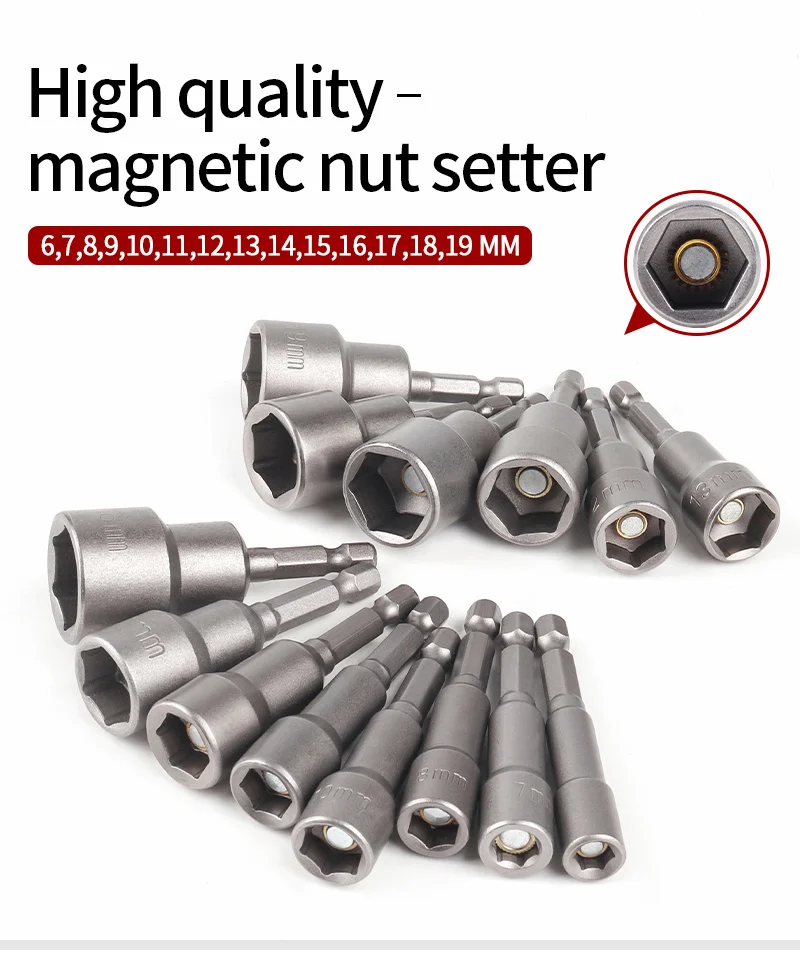 2-teiliges 6–19 mm magnetisches Steckschlüssel-Set mit metrischen Schlagmuttern-Set, 6,35 mm Sechskantschaft-Bohrer – Detail 1