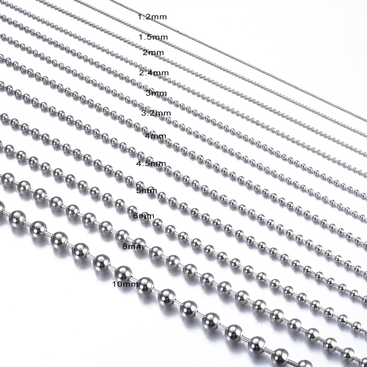 1.2-6mm Stainless Steel Ball Chain Necklace For Pendant or Dog Tags Chains Jewelry Making 10 Connectors stainless steel necklace