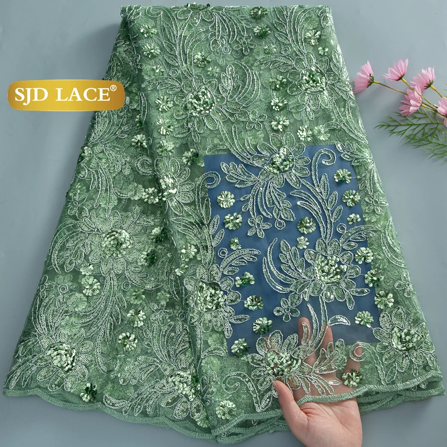 SJD LACE African Net Sequins Lace Fabrics 2026 Fashion Nigerian Tulle French Mesh Lace Fabric For Women Wedding Party Dress 4668