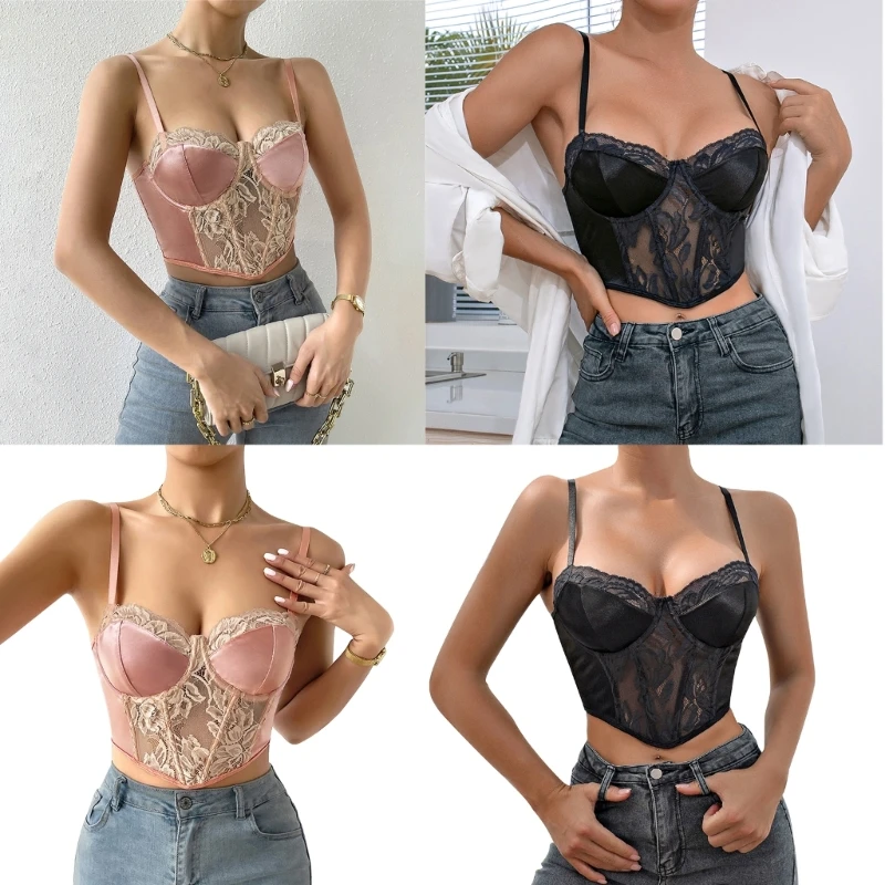 

Fish Boned Bustier Camisoles for Women Lace Tanks Tops Girls Cami Tops Ins Dropship