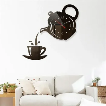 3D Coffee Cup & Teapot Wall Clock – Creative Acrylic Kitchen & Home Decor 1