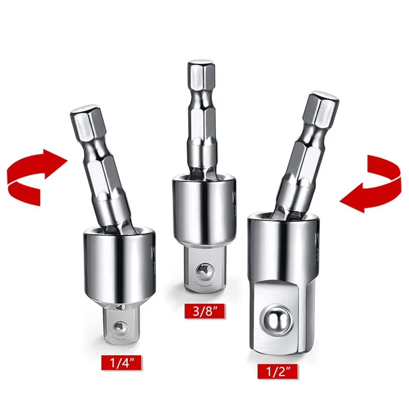 

360°Rotatable Electric Power Drill Sockets Adapter Sets for Impact Driver with Hex Shank 1/4" 3/8" 1/2"