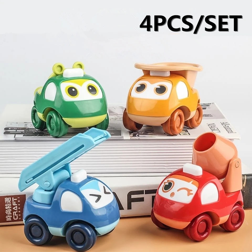 

4PCS/Set Cute Cartoon Engineering Car Toys for 0-3 Years Old Kids Construction Mixer Dump Truck Inertial Car Baby Birthday Gifts