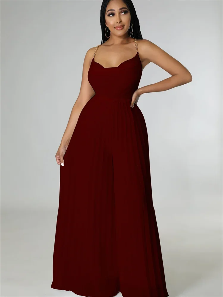 Wmstar Summer Jumpsuits Women Backless Sleeveless High Temperature Pleated Solid Wide Leg Rompers Wholesale Dropshipping 2025
