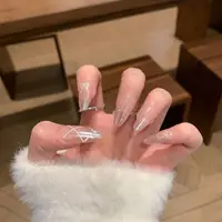 10pcs Purple Cat's Eye Handmade Fake Nails Tips Glitter Mid-length Oval Press on Nails Art Bow Rhinestone Design False Nail Sets 3