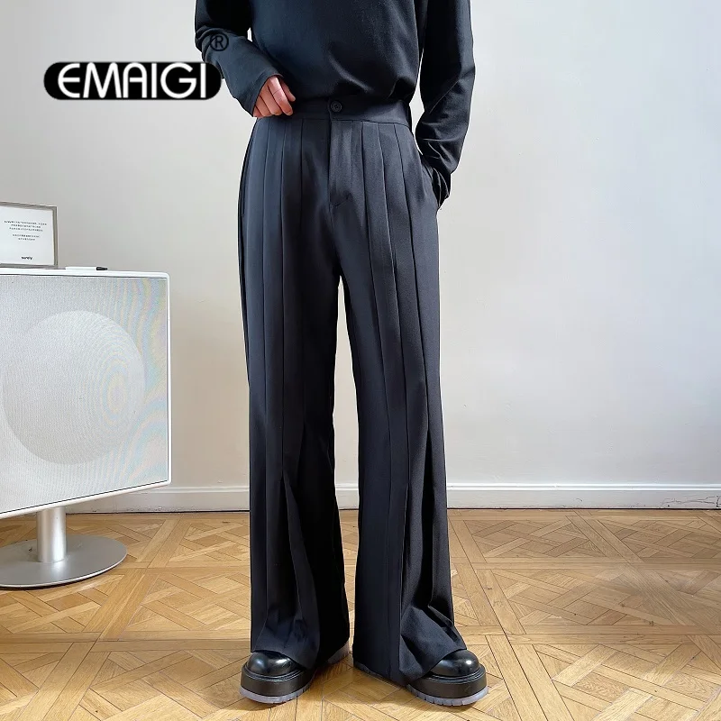 

Pant Men Loose Casual Multiple Folds Suit Pants Streetwear Fashion Vintage Trousers Man Office Korean Style Pants