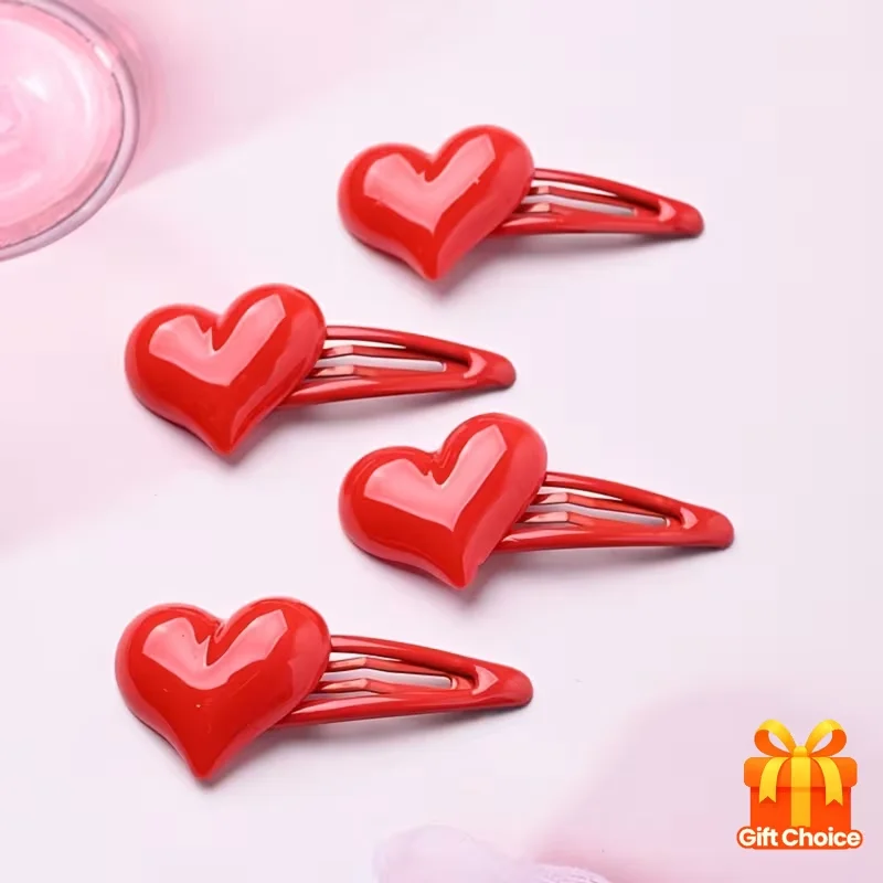 4-teiliges Set Herzförmige Haarspangen aus Kunstharz, Niedliche Y2K-Style Einfarbige BB-Haarklammern für Damen, Valentinstag-Geschenk