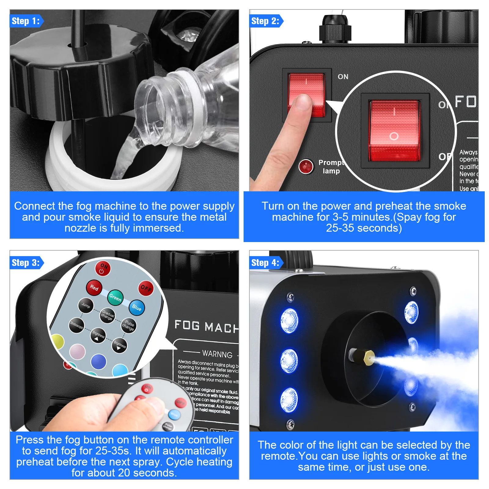 1200W Fog Machine with RGB 6LED Light Colorful Haze Smoke Machine Stage Effect Fogger for Party DJ Nightclub Wedding