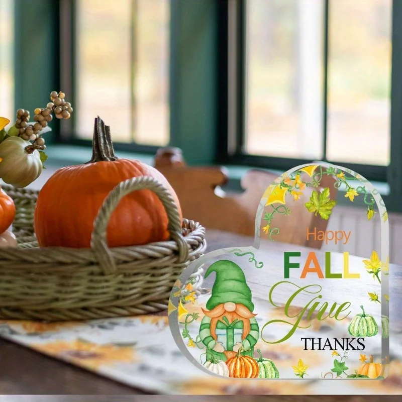 1pc Thanksgiving Day Happy Fall Autumn Maple Leaf Pumpkin Vine Acrylic Party Exhibition Supplies Room Desk Signs Plaques Decor