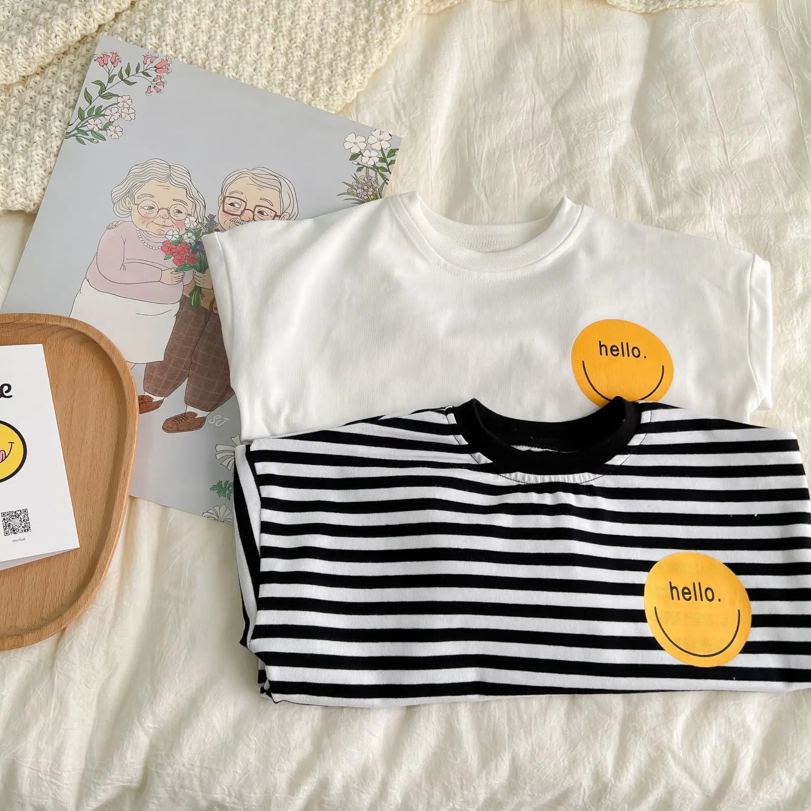 1163A Baby Clothes Stripe T Shirt Spring Autumn New Smiling Face Baby Boy T Shirt Stripe Casual Girl T-shirt Tops