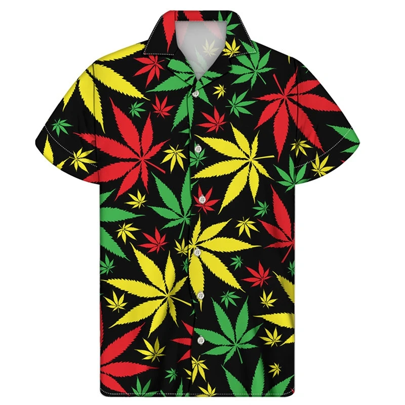 

3D Print Colorful Grass Leaf Graphic Shirts For Men Summer Short Sleeve Casual Beach Shirt Mens Oversized Shirts & Blouses