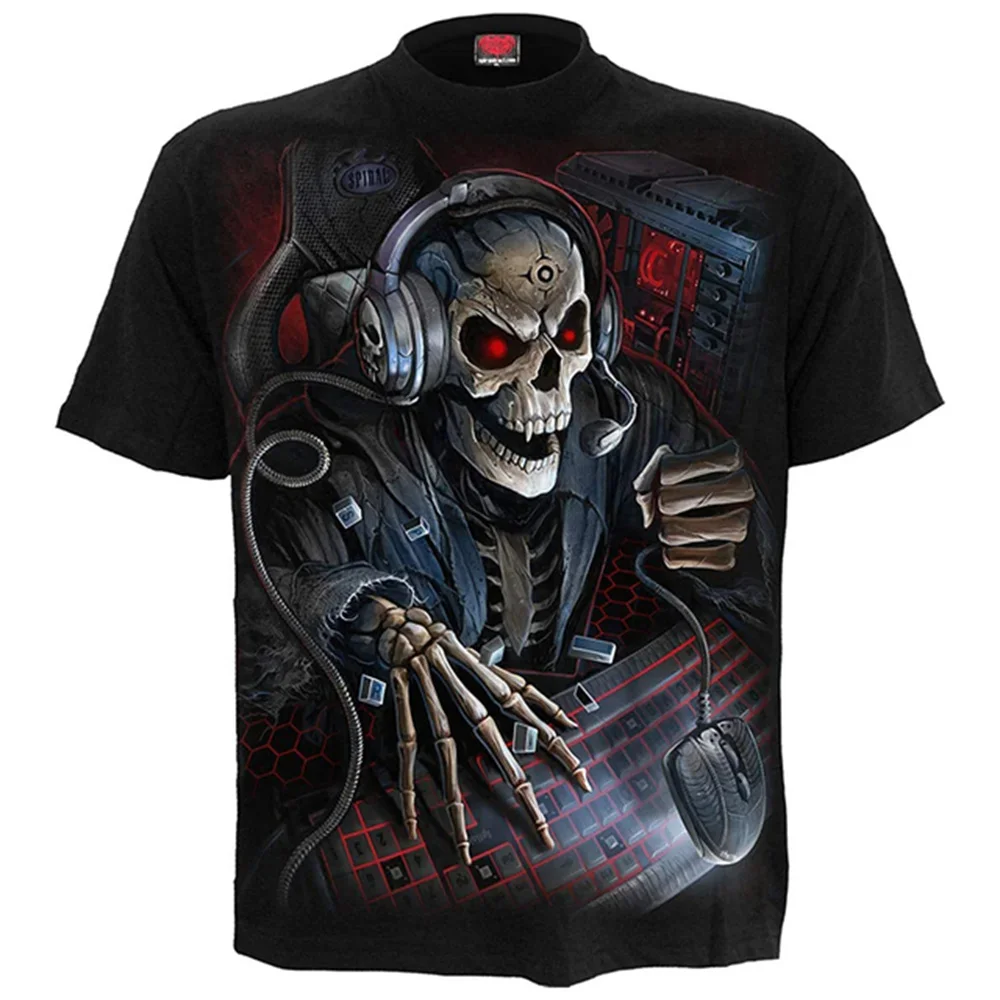

2024 Men's T-Shirts Halloween Horror Skull T-Shirt Men Casual Short Sleeve Oversize T Shirt Hip Hop Street-wear Men Clothing Tee