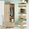 71" Wooden Armoire Wardrobe Closet with Adjustable Shelf and Hanging Rail, Freestanding Closet Wardrobe with 2 Wide Drawers 5