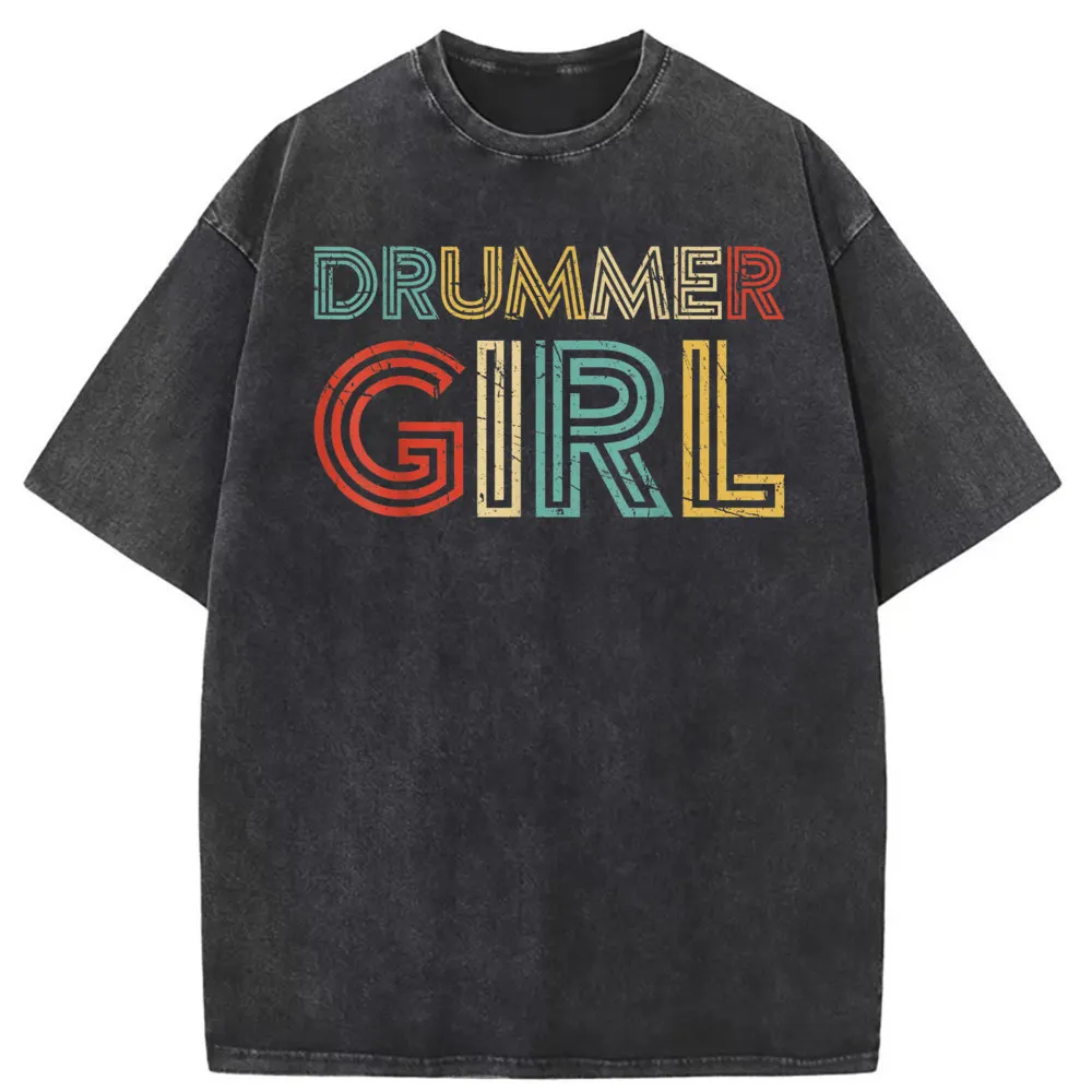 

Drummer Girl Retro Vintage Drumming Tshirts For Men New Arrival Street Long Sleeve Tees Man Oversized Sweatshirts Group Clothing