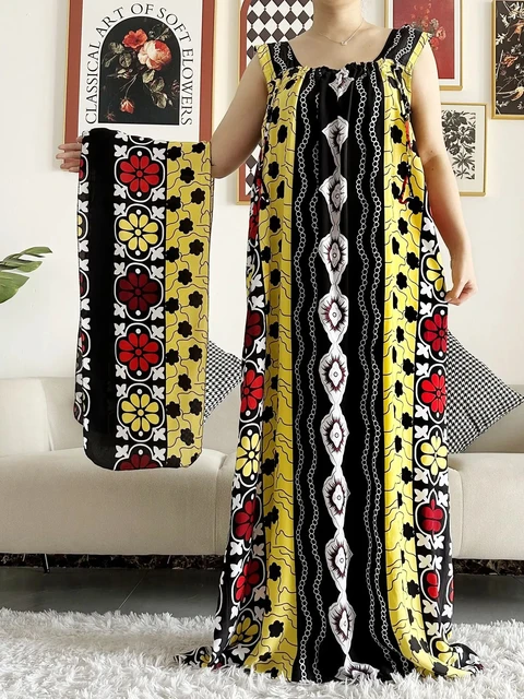 Robe d'été en fibre de coton avec écharpes pour femmes, sous-robe, Abaya Dashiki, Maxi Lady Robe, Kaftan, Robe éducative, 2024
