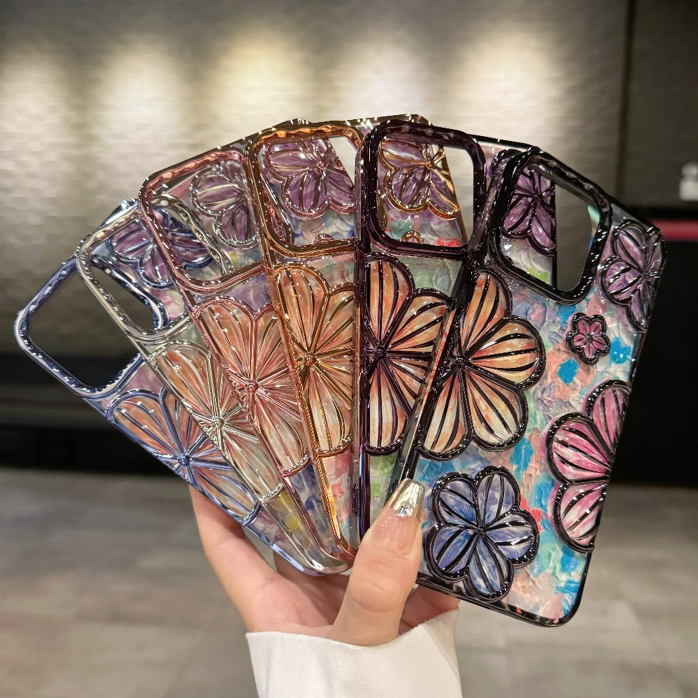 3D Flower telefonfodral för iphone 15 14 13 12 11 Pro Max Fashion Creative Färgglad mjuk silikon Stötsäker fodral_voghion.com