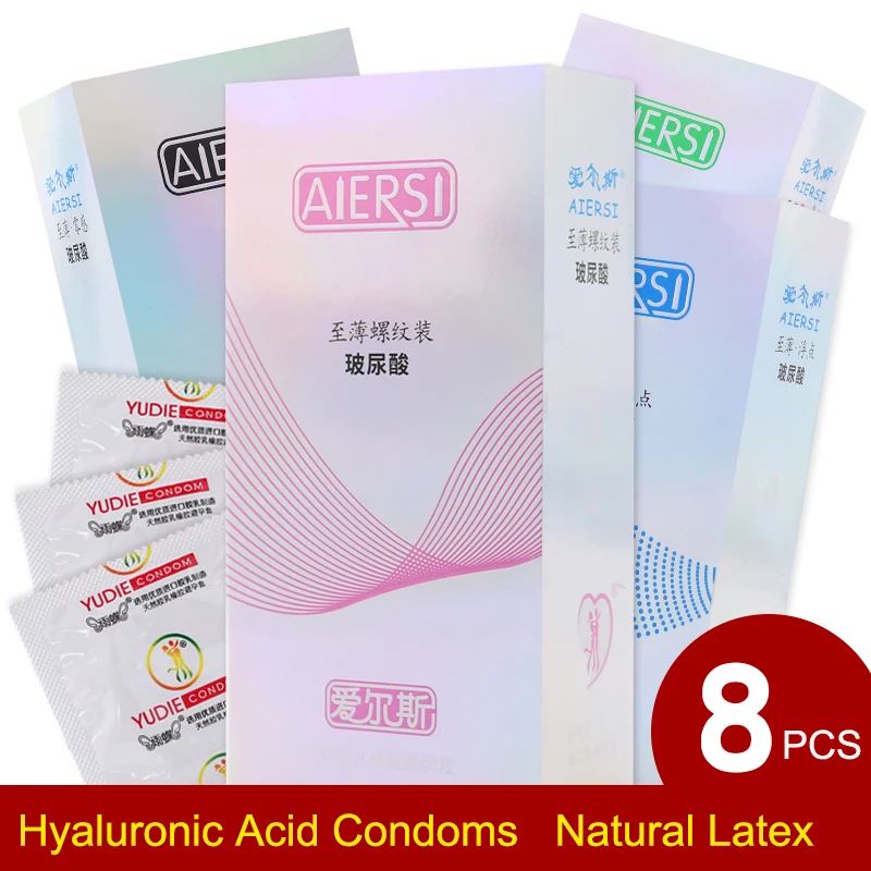 

AIERSI Condoms 8 Pcs Hyaluronic Acid Ultra Thin Long-lasting Condom For Men Dots Sex Delay Ejaculation Latex Penis Sleeve