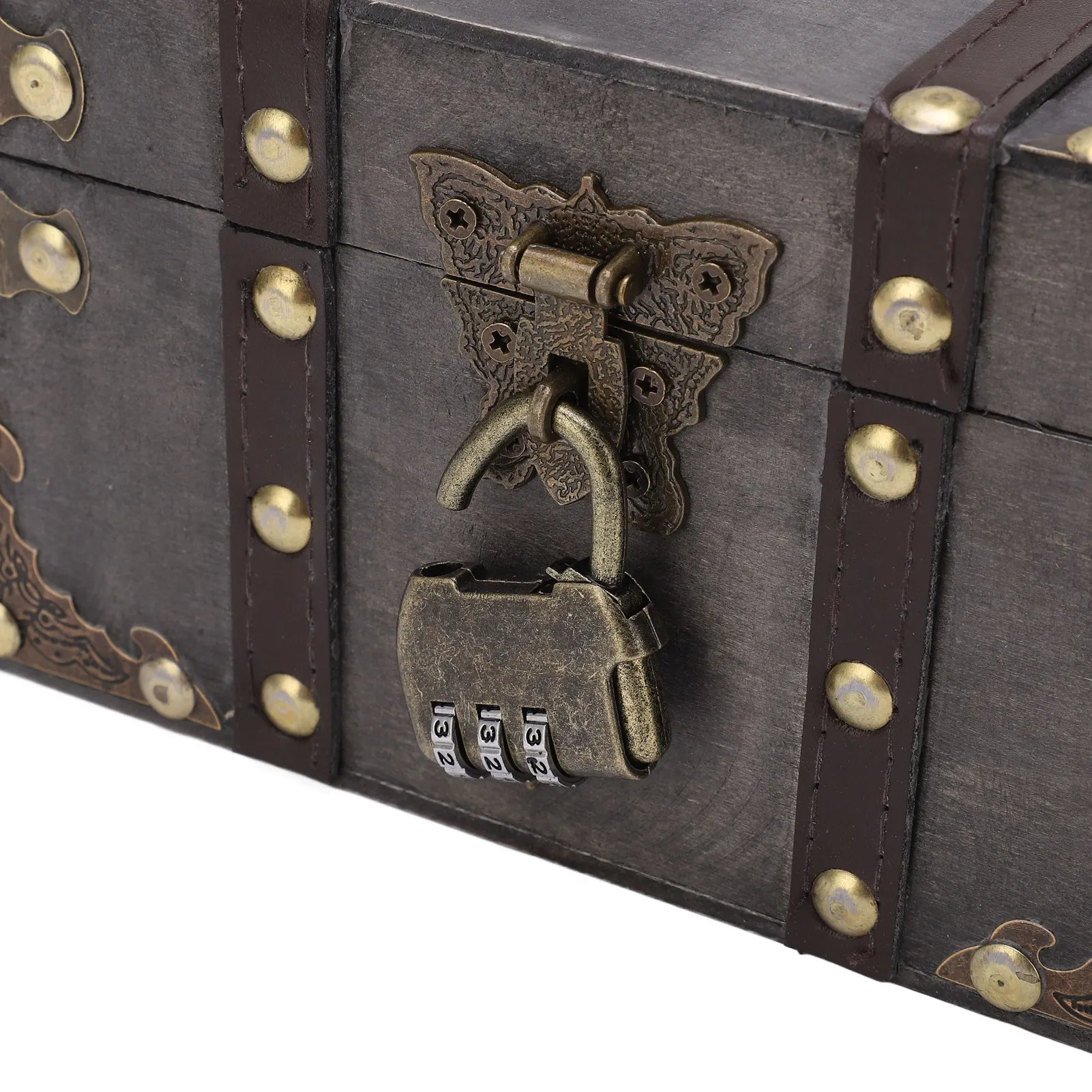 Vintage Wooden Treasure Chest with Coded Lock – Durable Wood Jewelry Box with Alloy Det... - SKU WJB23535 - UGI Packaging