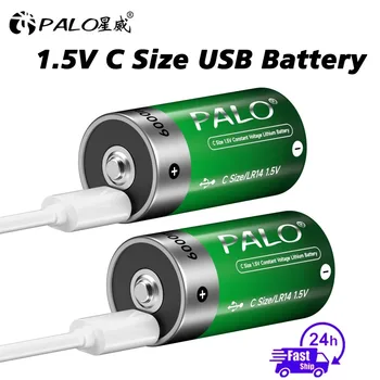 Batteria Ricaricabile PALO 1.5V 6000mWh Formato C, Batteria al Litio Ricaricabile USB LR14, Caricabile tramite Cavo USB Tipo C