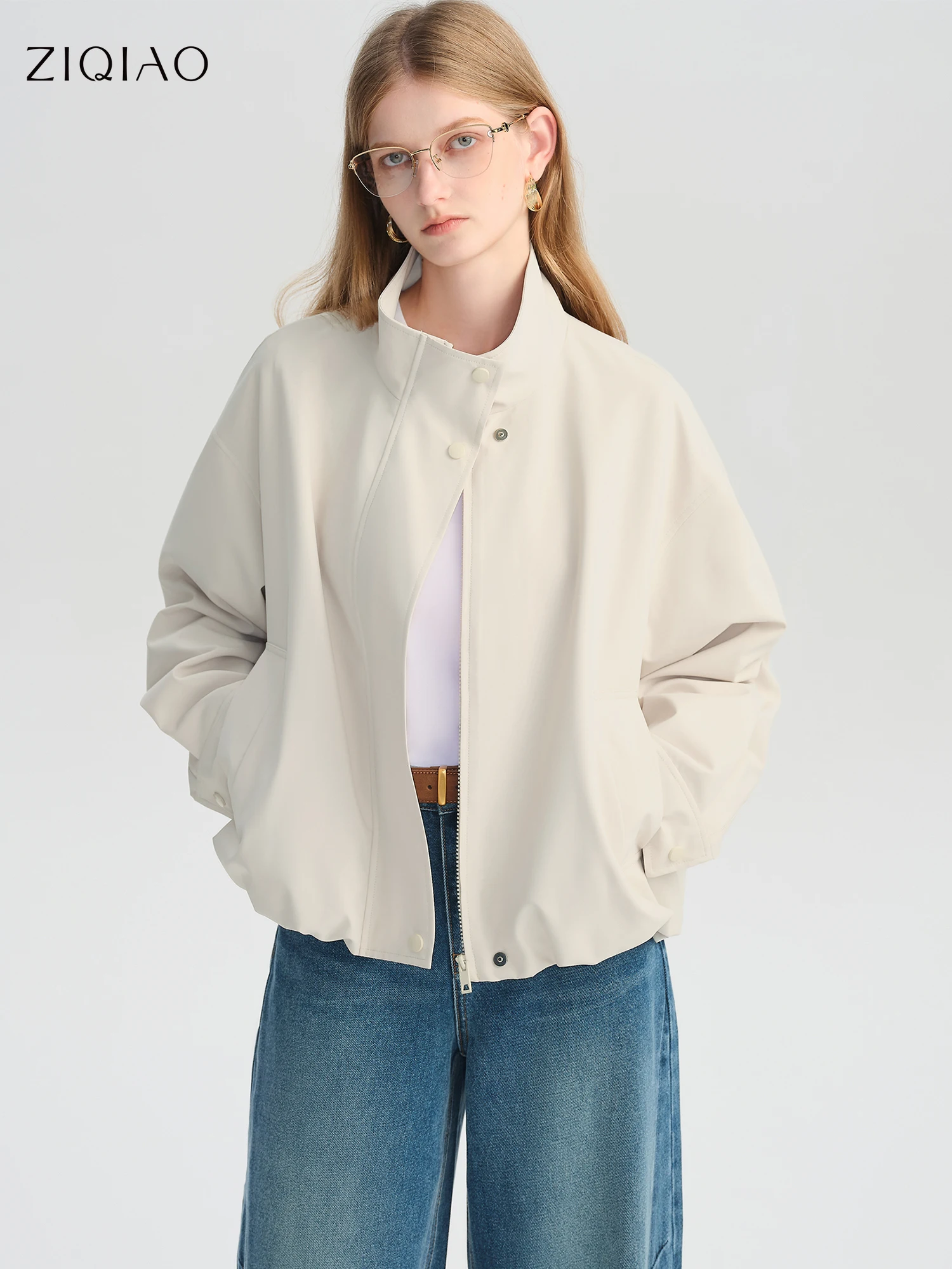 ZIQIAO Women Short Hoodies 2024 Winter Blue Thicken Female Sweatshirt Tops 86.7% Cotton Warm Women Pullover Top 24ZQ94374