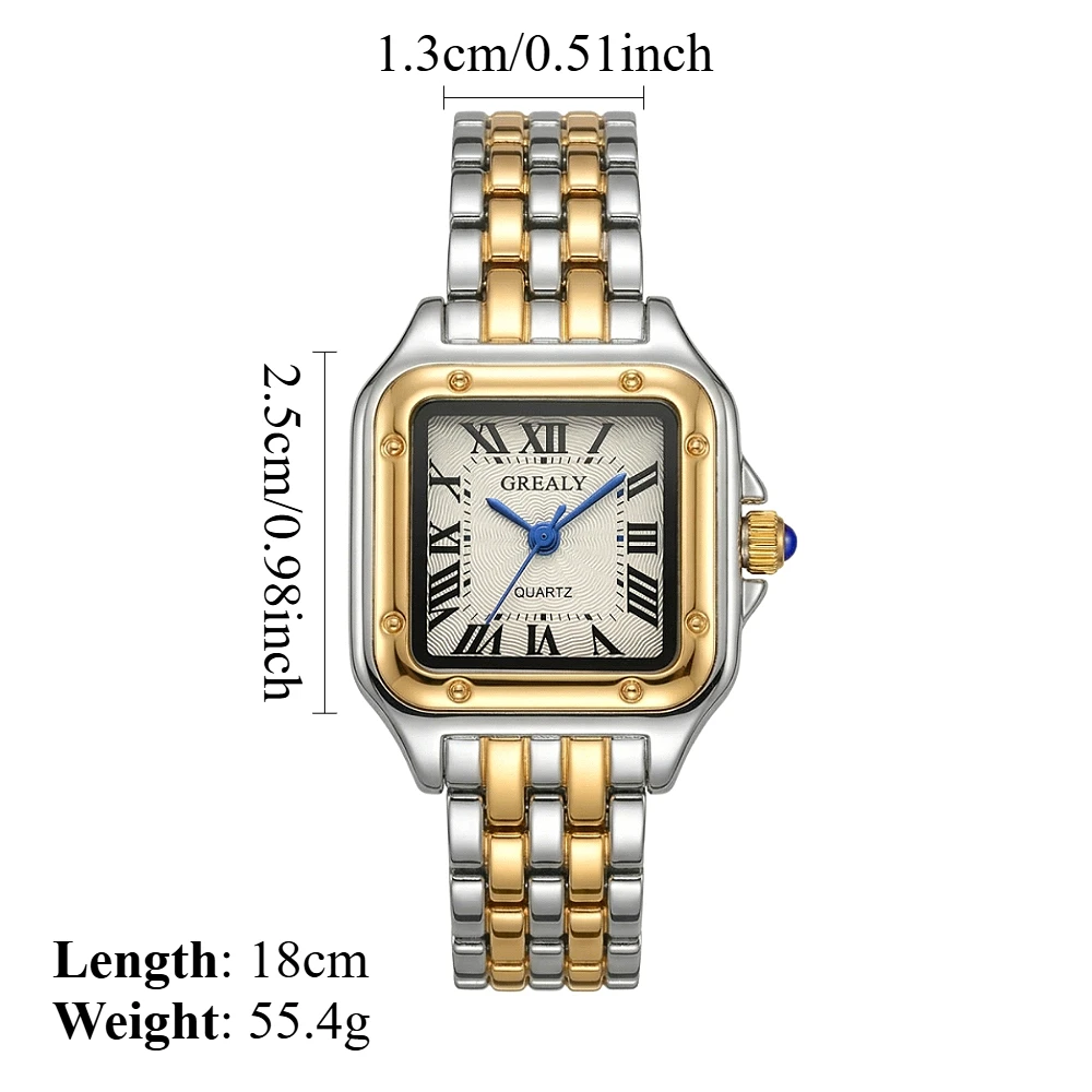 Elegant Two-Tone Quartz Women's Wristwatch with Roman Numerals and Stainless Steel Bracelet