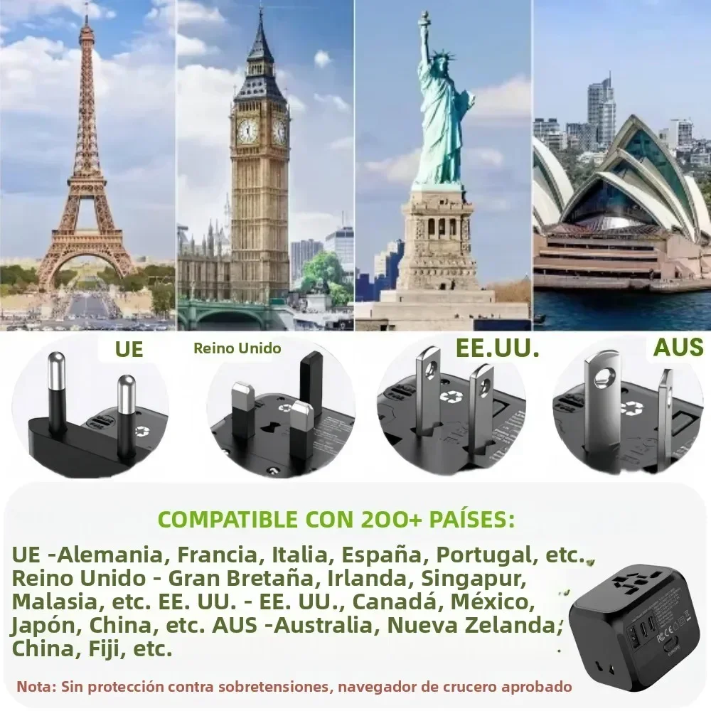 Universal Travel Adapter with USB Type-C and Multi-Plug Outlets