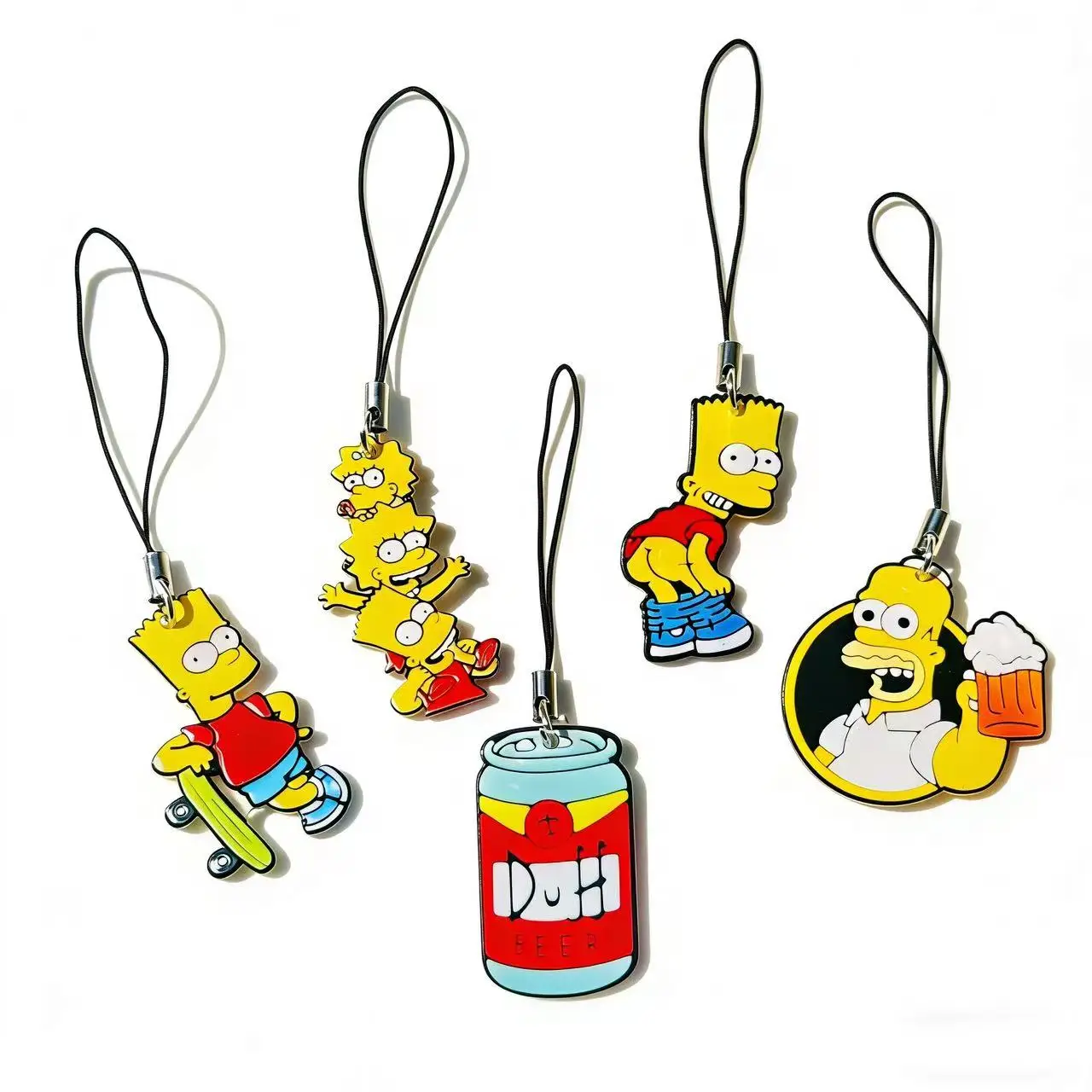 Simpsons Cartoon Acrylic Phone Charms - Cute Unisex Pendant Keychains with Anti-Loss Lanyard