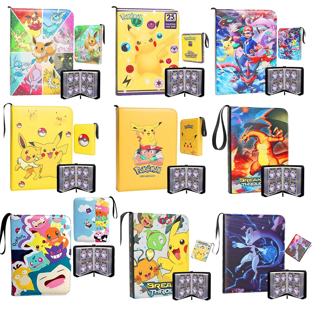 

Pokemon PU Leather 4-Pocket Pages Card Binder Anime Trading Card Protector Holds Up To 400 Cards Pokemon Pikachu Portable Album