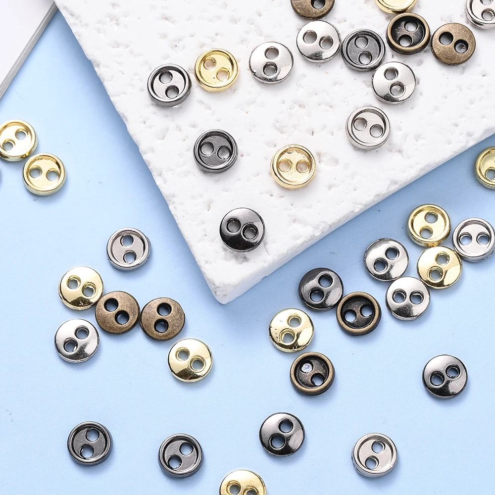 50 Stück 3/4/5 mm Zinklegierung Mini-Kleidungsknopfperlen, kleine Knöpfe aus Metall mit doppeltem Loch, für Bekleidungszubehör und Kunsthandwerk – Detail 9