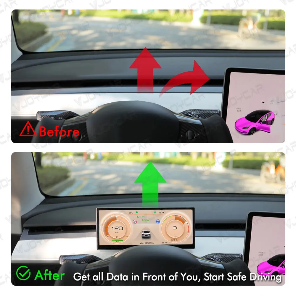 Vjoycar Smart Display per Tesla Model 3 Y Digital HUD Cruscotto Head Up Display CarPlay Android Auto Misuratore di strumenti da 9 pollici - Image 2